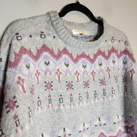 NWT Sugar Moon Juniors' NYC Alliance Fair Isle Sweater Grey Pink Purple Large - Picture 15 of 15